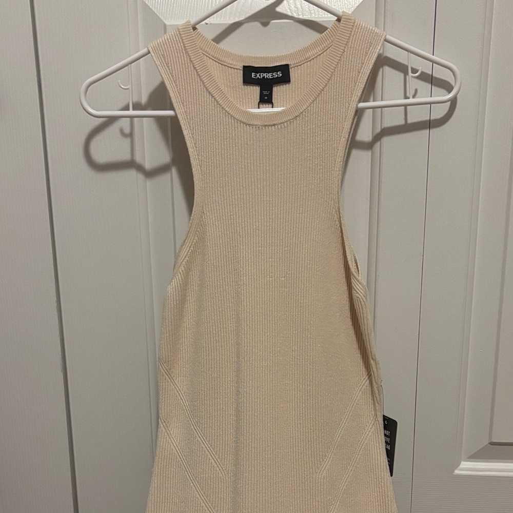 Express Cream Ribbed Midi Dress
